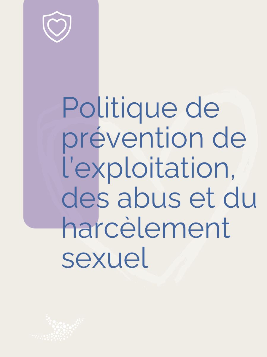Couverture de la politique de prévention de l'exploitation des abus et du harcèlement sexuel
